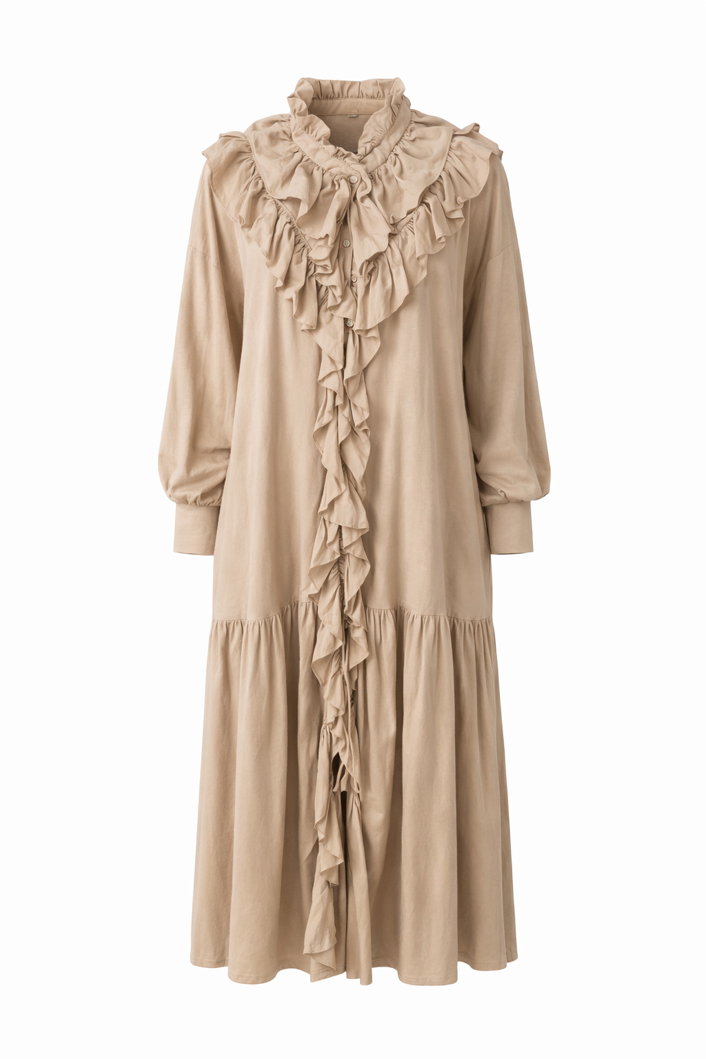 Mila Ruffle Dress in Beige