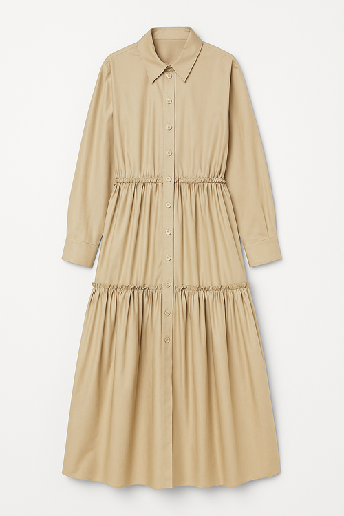Elise – Hemdblusenkleid in Beige mit Taillenraffung