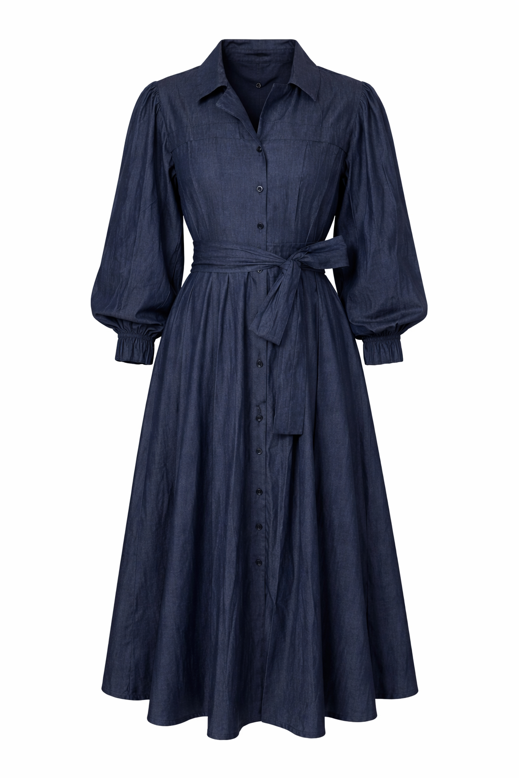Noa Denim Kleid mit Puffärmeln & Midi-Länge
