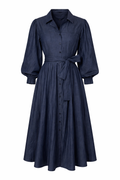 Noa Denim Kleid mit Puffärmeln & Midi-Länge