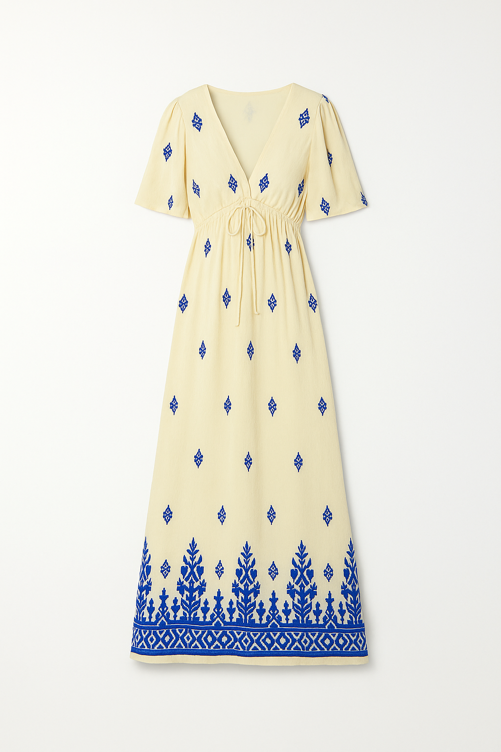 Sofia – Besticktes Maxikleid in Creme & Königsblau