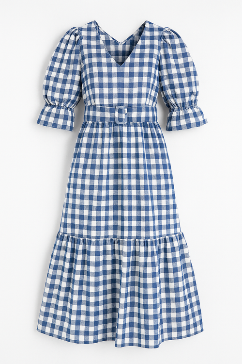 Charlotte – Luftiges Kleid mit Puffärmeln und Karoprint