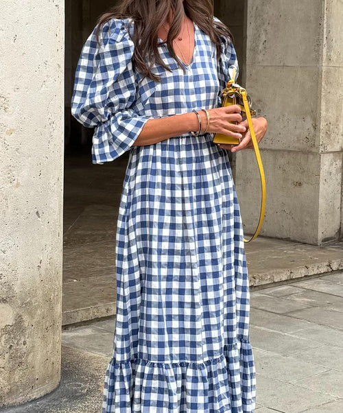 Charlotte – Luftiges Kleid mit Puffärmeln und Karoprint